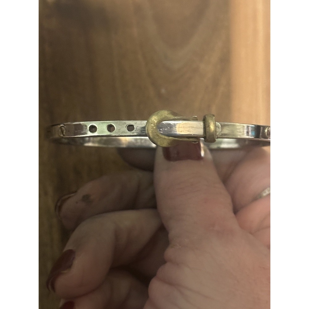 VINTAGE MEXICAN STERLING & BRASS BELT BUCKLE BANGLE BRACELET - Picture 3 of 6